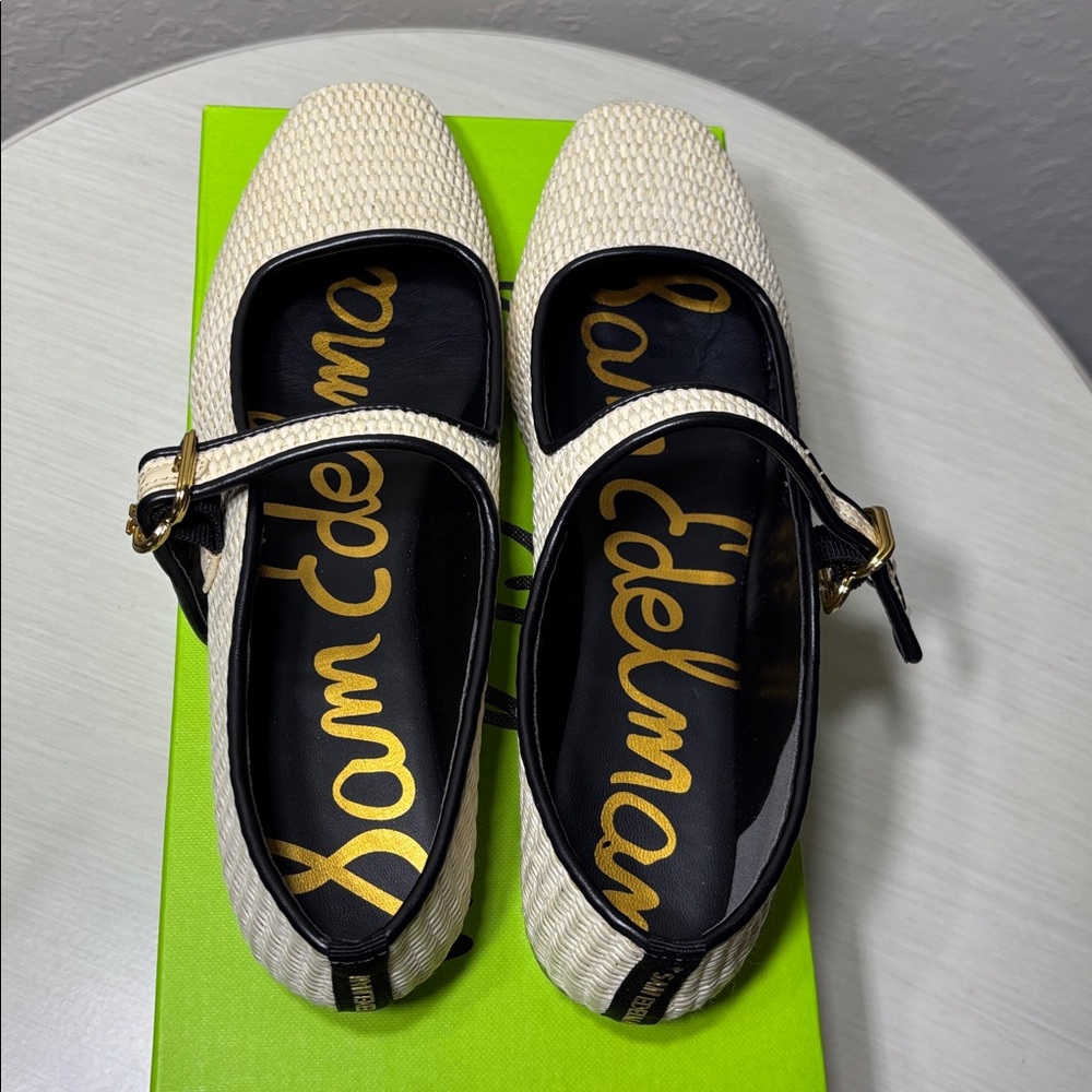 Sam Edelman Michaela Mary Jane Flat - Linen Raffia Ivory Black NIBox Size 8 - Picture 7 of 10